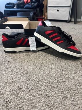 Men's Adidas Black and Red Court-Inspired Sneakers- Size 13